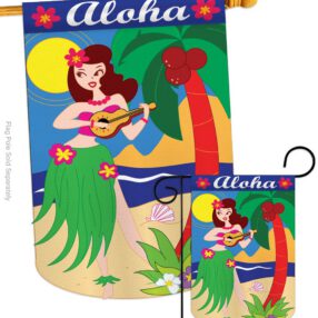 Aloha Girl - Fun In The Sun Summer Vertical Applique Decorative Flags HG106044