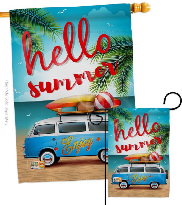 Hello Summer, Enjoy Bus - Fun In The Sun Summer Vertical Impressions Decorative Flags HG106084 Made In USA - Image 3