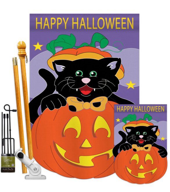 Black Cat - Halloween Fall Vertical Applique Decorative Flags HG112042 Imported - Image 6