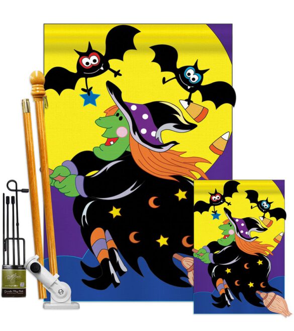 Bats & Witch - Halloween Fall Vertical Applique Decorative Flags HG112044 Imported - Image 7