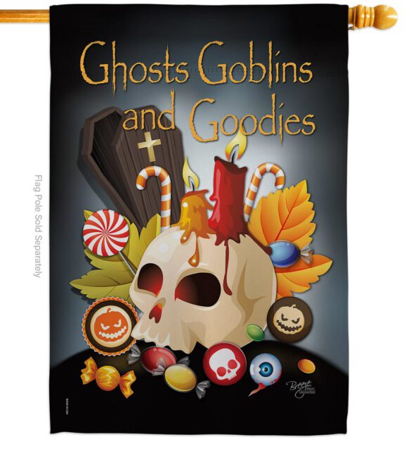 Ghosts Goblins and Goodies - Halloween Fall Vertical Impressions Decorative Flags HG112007 Made In USA - Image 2