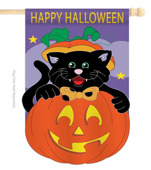 Black Cat - Halloween Fall Vertical Applique Decorative Flags HG112042 Imported - Image 2