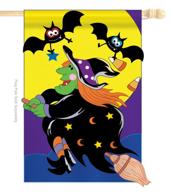 Bats & Witch - Halloween Fall Vertical Applique Decorative Flags HG112044 Imported - Image 3
