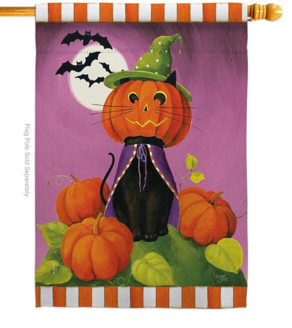 Happy Haunting Cat - Halloween Fall Vertical Impressions Decorative Flags HG112094 Made In USA - Image 2