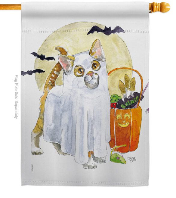 Ghost Cat - Halloween Fall Vertical Impressions Decorative Flags HG112097 Made In USA - Image 2