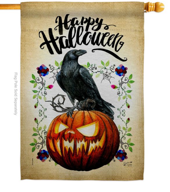 Crow & Pumpkin - Halloween Fall Horizontal Impressions Decorative Flags HG130411 Made In USA - Image 2