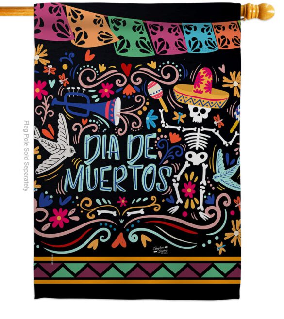 Colorful Dia de Muertos - Halloween Fall Vertical Impressions Decorative Flags HG137071 Made In USA - Image 2