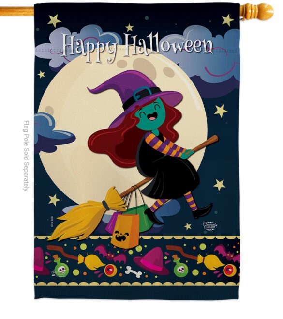 Happy Halloween Witch - Halloween Fall Vertical Impressions Decorative Flags HG192218 Made In USA - Image 2