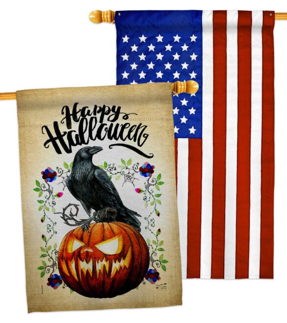 Crow & Pumpkin - Halloween Fall Horizontal Impressions Decorative Flags HG130411 Made In USA - Image 10