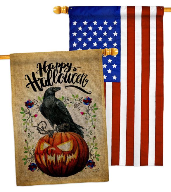 Crow & Pumpkin - Halloween Fall Horizontal Impressions Decorative Flags HG130411 Made In USA - Image 31