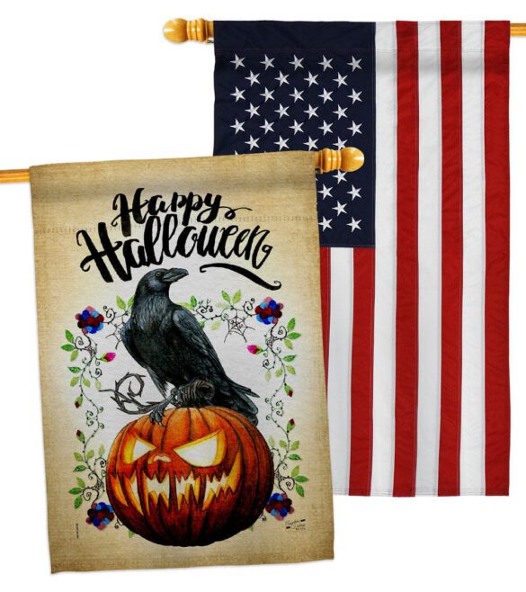 Crow & Pumpkin - Halloween Fall Horizontal Impressions Decorative Flags HG130411 Made In USA - Image 15