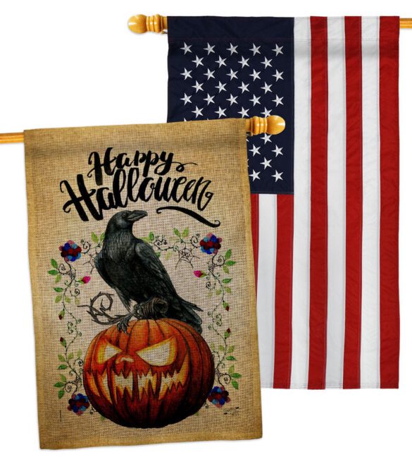 Crow & Pumpkin - Halloween Fall Horizontal Impressions Decorative Flags HG130411 Made In USA - Image 36