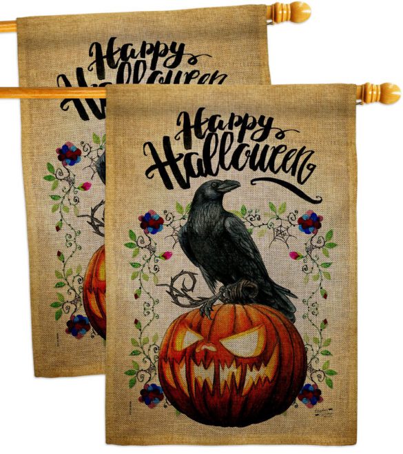 Crow & Pumpkin - Halloween Fall Horizontal Impressions Decorative Flags HG130411 Made In USA - Image 33
