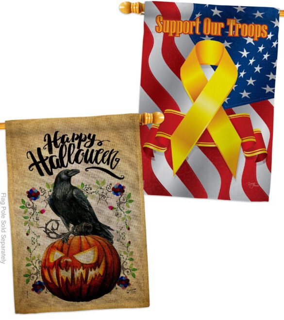 Crow & Pumpkin - Halloween Fall Horizontal Impressions Decorative Flags HG130411 Made In USA - Image 35