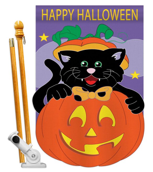 Black Cat - Halloween Fall Vertical Applique Decorative Flags HG112042 Imported - Image 5