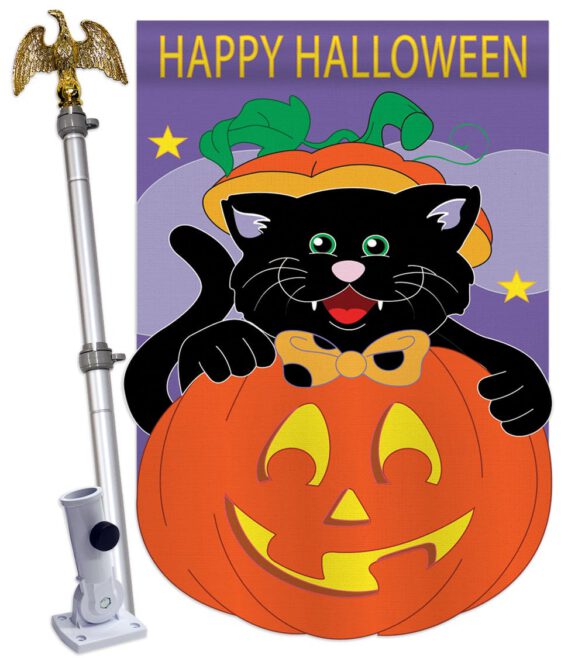 Black Cat - Halloween Fall Vertical Applique Decorative Flags HG112042 Imported - Image 9
