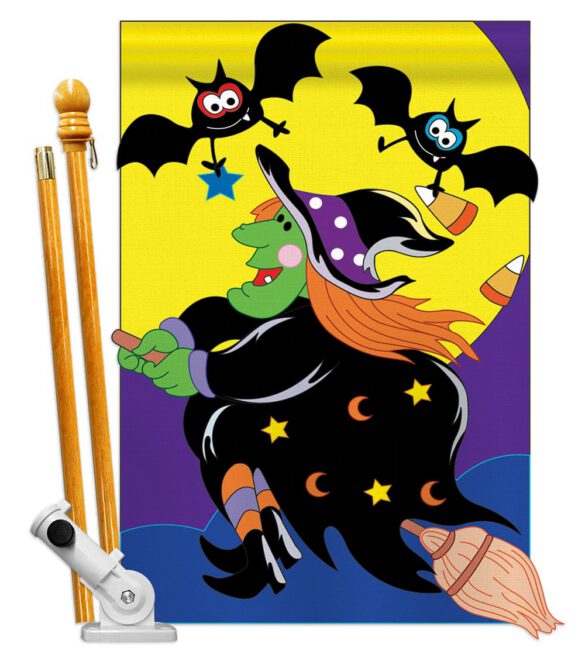 Bats & Witch - Halloween Fall Vertical Applique Decorative Flags HG112044 Imported - Image 4