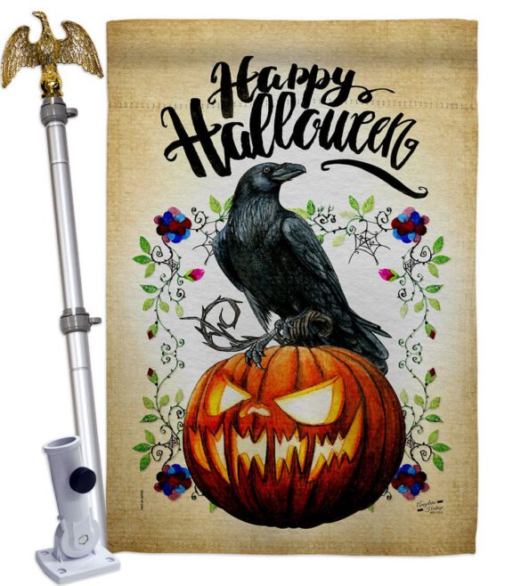 Crow & Pumpkin - Halloween Fall Horizontal Impressions Decorative Flags HG130411 Made In USA - Image 20
