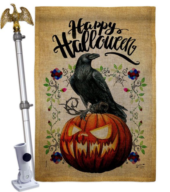 Crow & Pumpkin - Halloween Fall Horizontal Impressions Decorative Flags HG130411 Made In USA - Image 41
