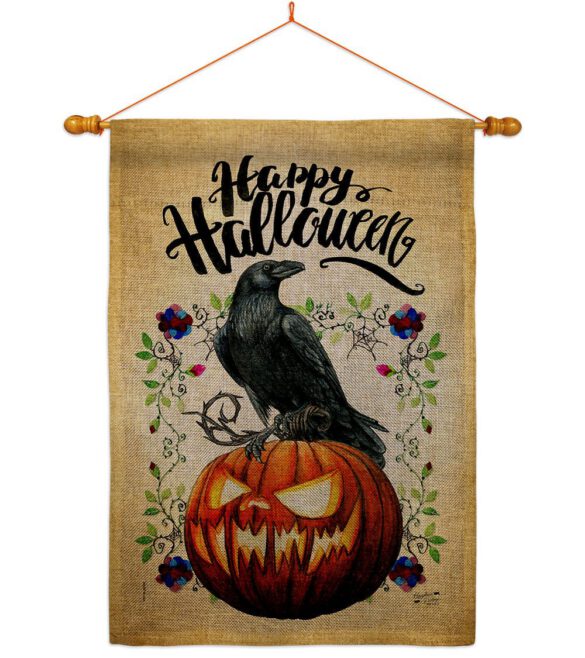 Crow & Pumpkin - Halloween Fall Horizontal Impressions Decorative Flags HG130411 Made In USA - Image 42
