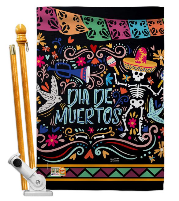 Colorful Dia de Muertos - Halloween Fall Vertical Impressions Decorative Flags HG137071 Made In USA - Image 5