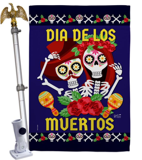 Dia De Los Muertos Pair - Halloween Fall Vertical Impressions Decorative Flags HG137246 Made In USA - Image 9