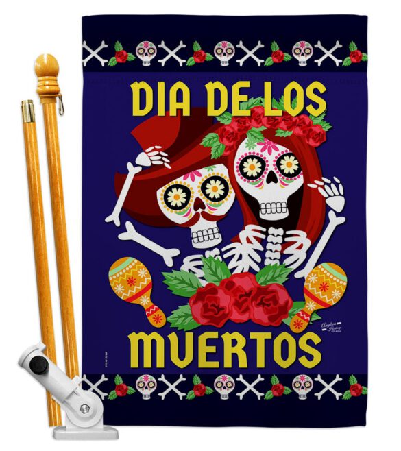 Dia De Los Muertos Pair - Halloween Fall Vertical Impressions Decorative Flags HG137246 Made In USA - Image 5