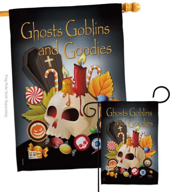 Ghosts Goblins and Goodies - Halloween Fall Vertical Impressions Decorative Flags HG112007 Made In USA - Image 3