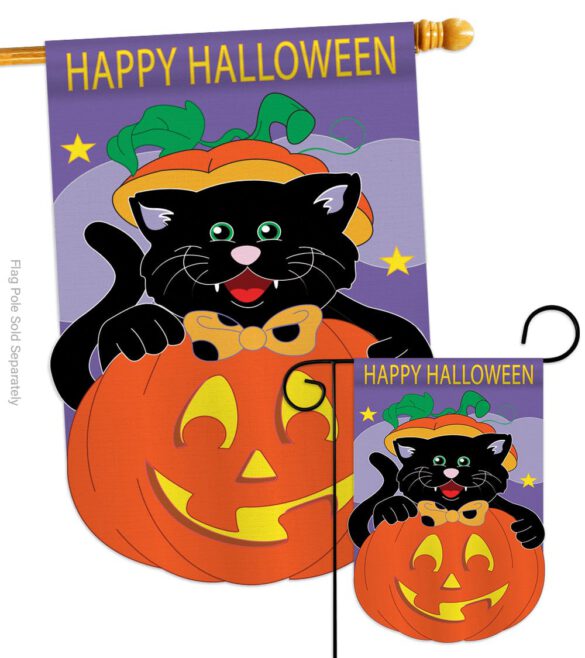 Black Cat - Halloween Fall Vertical Applique Decorative Flags HG112042 Imported - Image 3