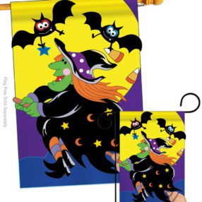 Bats & Witch - Halloween Fall Vertical Applique Decorative Flags HG112044 Imported