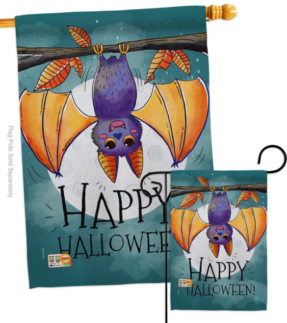 Happy Halloween Bat - Halloween Fall Vertical Impressions Decorative Flags HG112076 Made In USA - Image 3