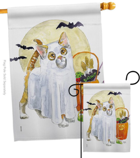 Ghost Cat - Halloween Fall Vertical Impressions Decorative Flags HG112097 Made In USA - Image 3