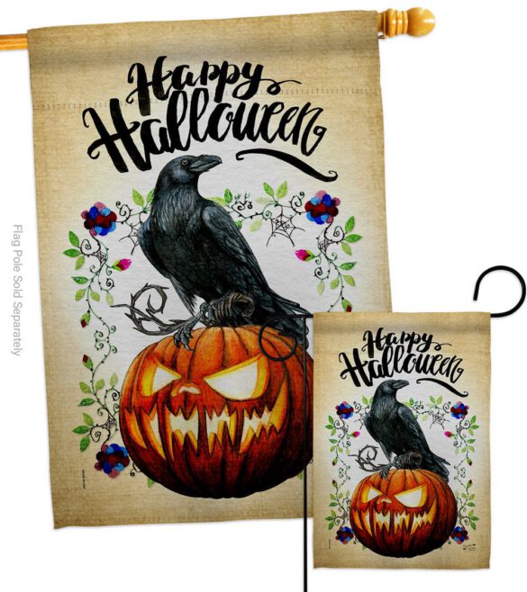 Crow & Pumpkin - Halloween Fall Horizontal Impressions Decorative Flags HG130411 Made In USA - Image 3