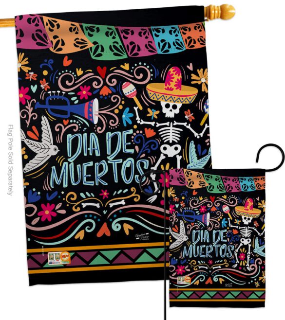 Colorful Dia de Muertos - Halloween Fall Vertical Impressions Decorative Flags HG137071 Made In USA - Image 3