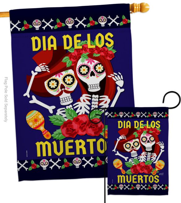 Dia De Los Muertos Pair - Halloween Fall Vertical Impressions Decorative Flags HG137246 Made In USA - Image 3