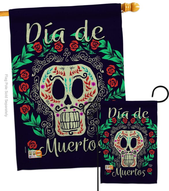 Dia de Muertos Skeleton - Halloween Fall Vertical Impressions Decorative Flags HG192074 Made In USA - Image 3