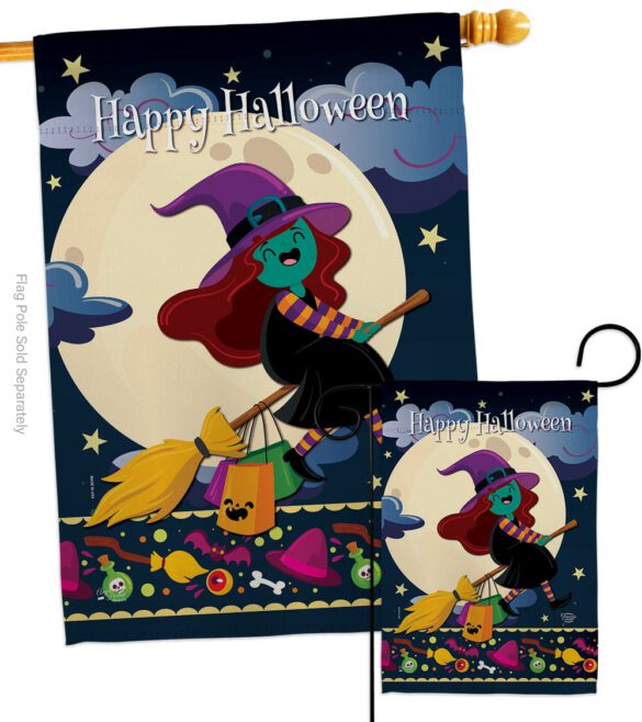 Happy Halloween Witch - Halloween Fall Vertical Impressions Decorative Flags HG192218 Made In USA - Image 3