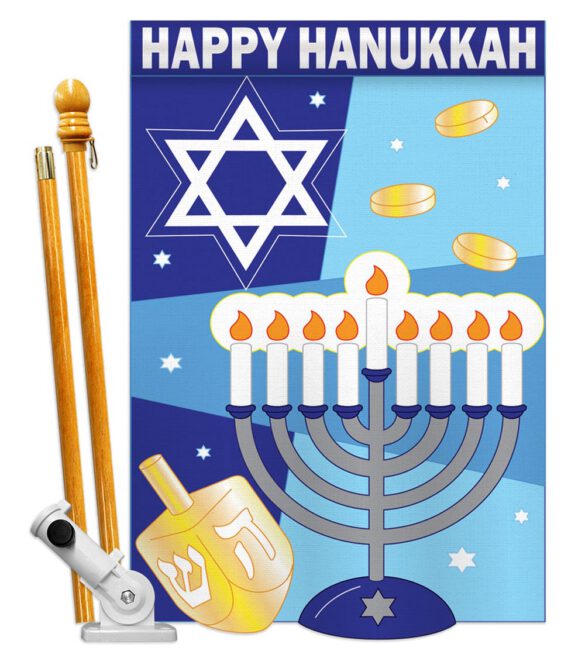 Happy Hanukkah - Hanukkah Winter Vertical Applique Decorative Flags HG114070 - Image 2