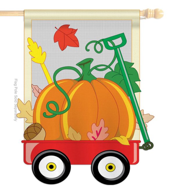 Fall Pumpkins Hand Wagon Garden - Harvest & Autumn Fall Vertical Applique Decorative Flags HG113021 Imported - Image 5