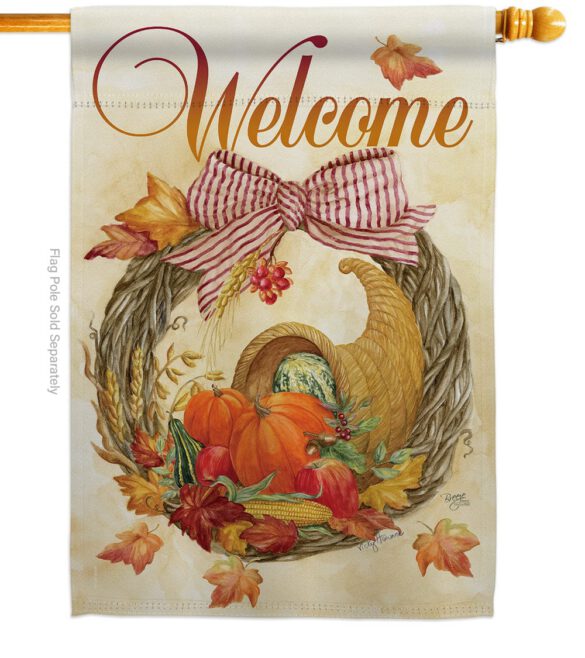 Cornucopia Wreath - Harvest & Autumn Fall Vertical Impressions Decorative Flags HG113044 Made In USA - Image 2