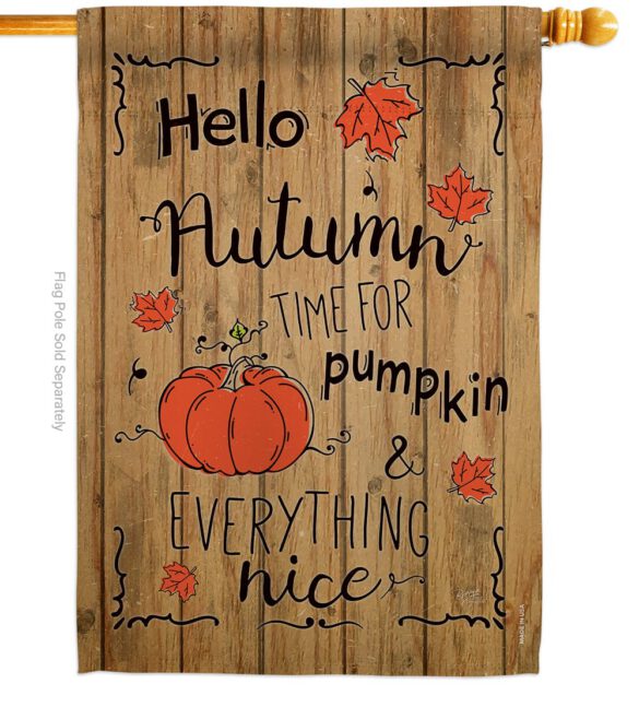 Hello Autumn Time for Pumpkin - Harvest & Autumn Fall Vertical Impressions Decorative Flags HG113064 Made In USA - Image 2