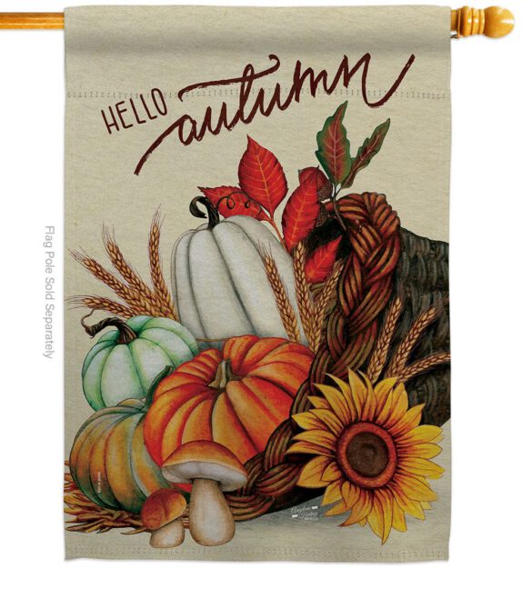 Hello Cornucopia - Harvest Autumn Fall Vertical Impressions Decorative Flags HG130423 Made In USA - Image 2