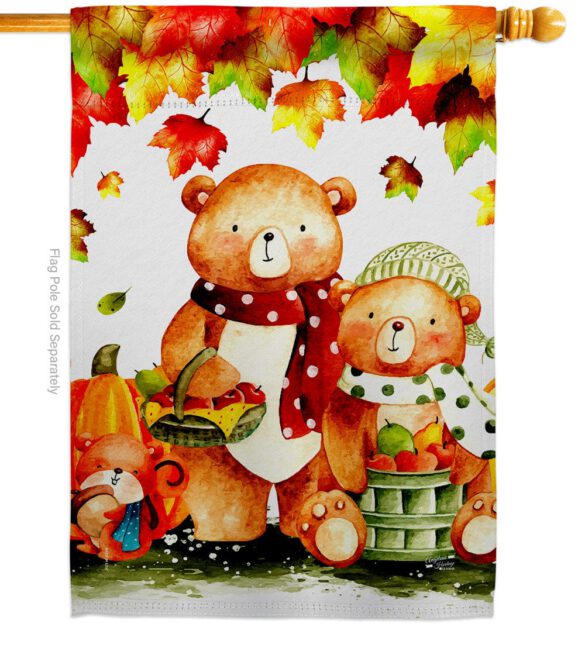 Autumn Bears - Harvest & Autumn Fall Vertical Impressions Decorative Flags HG137587 Made In USA - Image 3