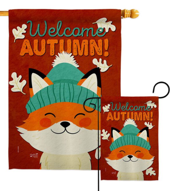 Autumn Foxy - Harvest & Autumn Fall Vertical Impressions Decorative Flags HG137608 Made In USA