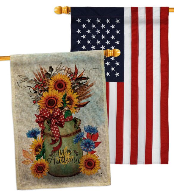 Autumn Milkcan - Harvest Autumn Fall Vertical Impressions Decorative Flags HG130421 Made In USA - Image 37