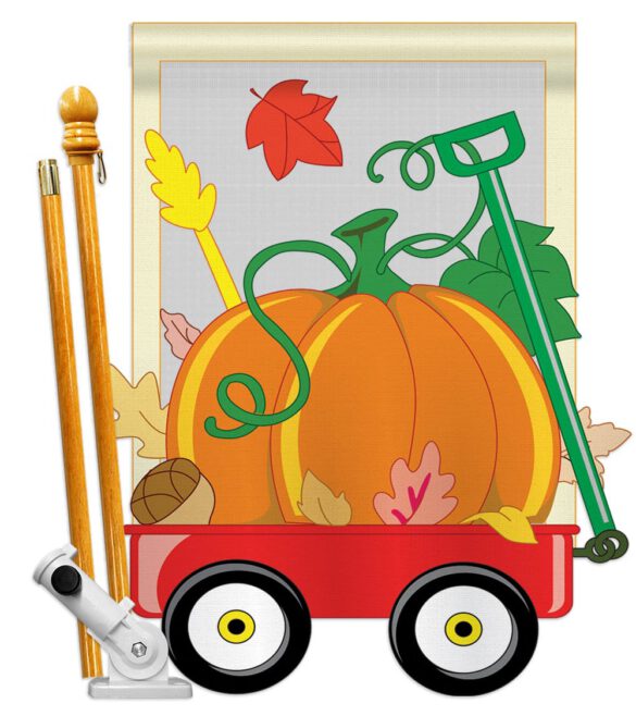 Fall Pumpkins Hand Wagon Garden - Harvest & Autumn Fall Vertical Applique Decorative Flags HG113021 Imported - Image 6
