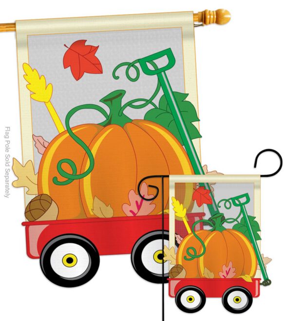 Fall Pumpkins Hand Wagon Garden - Harvest & Autumn Fall Vertical Applique Decorative Flags HG113021 Imported - Image 8