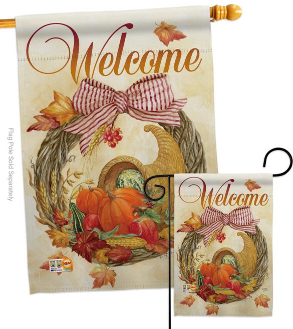 Cornucopia Wreath - Harvest & Autumn Fall Vertical Impressions Decorative Flags HG113044 Made In USA - Image 3
