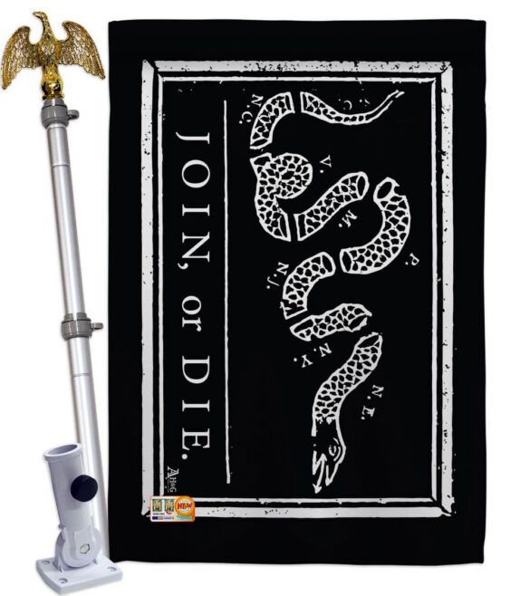 Black Join Or Die - Historic Americana Vertical Impressions Decorative Flags HG140725 Made In USA - Image 9