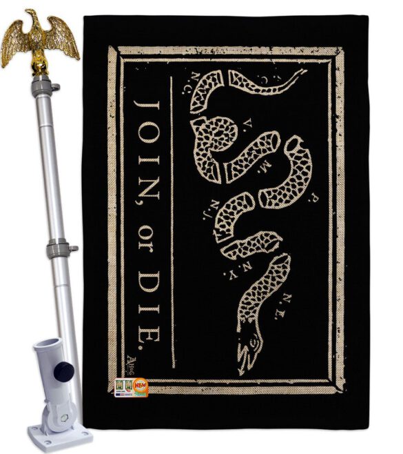 Black Join Or Die - Historic Americana Vertical Impressions Decorative Flags HG140725 Made In USA - Image 21